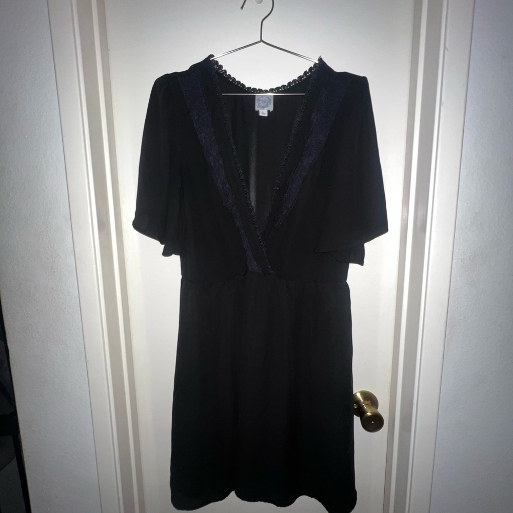 Black Fit and Flare Midi Dress with Flutter Sleeves